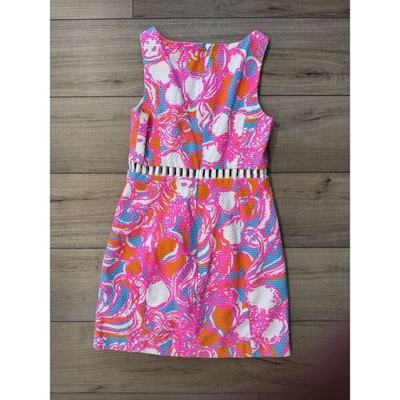 Lilly Pulitzer Iggy Shift Dress Size 2 Cutout Neon Pink Orange Blue Women’s - Picture 2 of 2